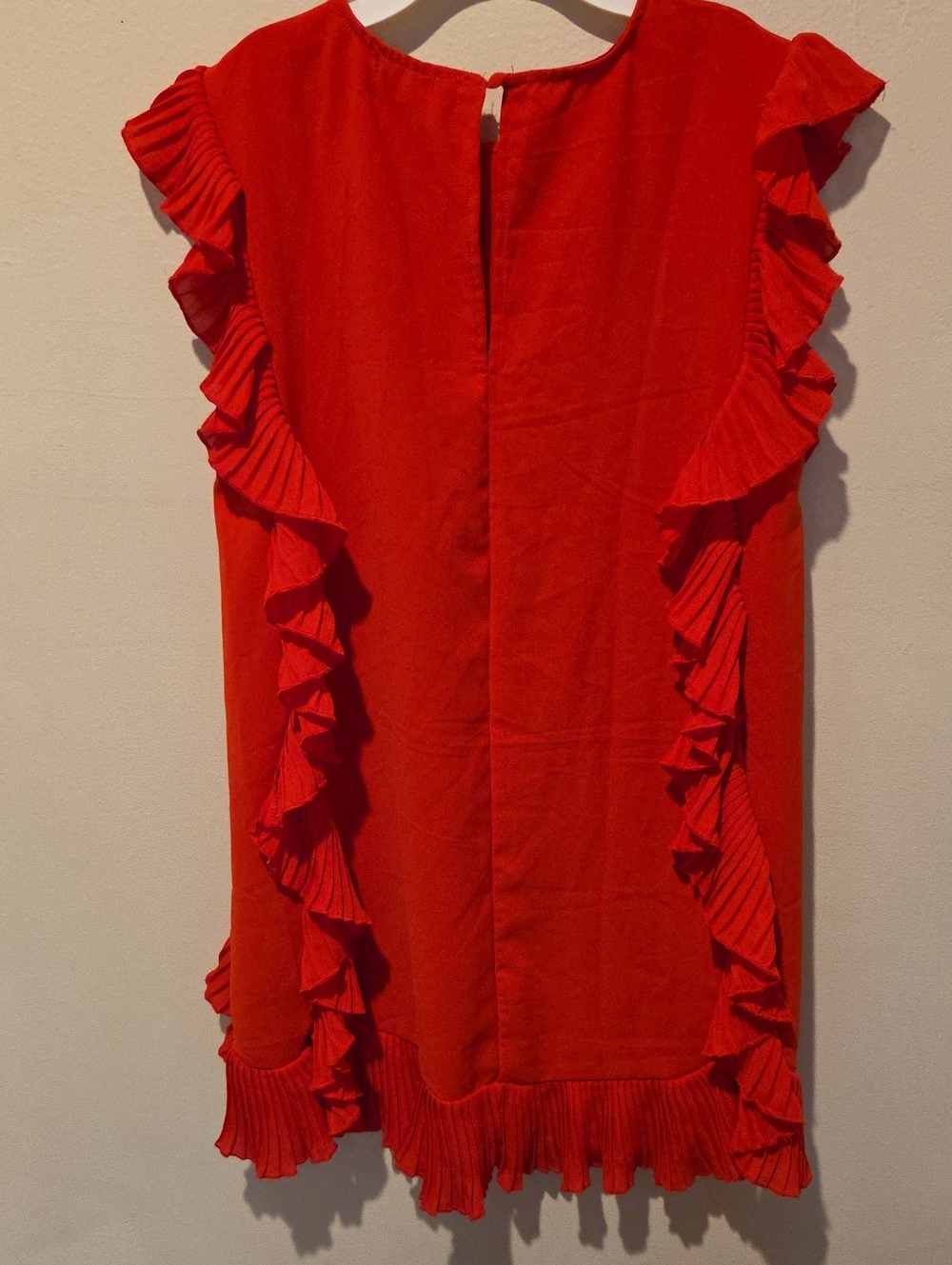 ❤️ TWO CUMBERLAND PLEATED RUFFLE MINI SHIFT DRESS, RED, MEDIUM - Picture 8 of 9